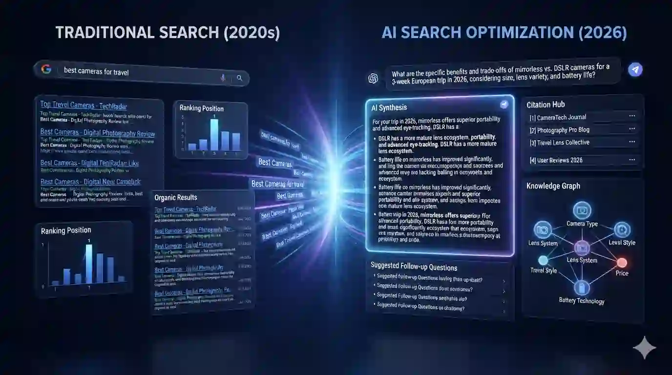 Comparison of traditional SEO and AI search optimization